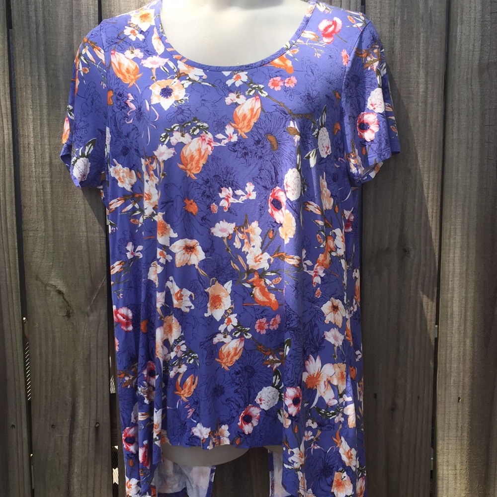 Floral pattern stretch cotton Hi - Low hem T-shirt